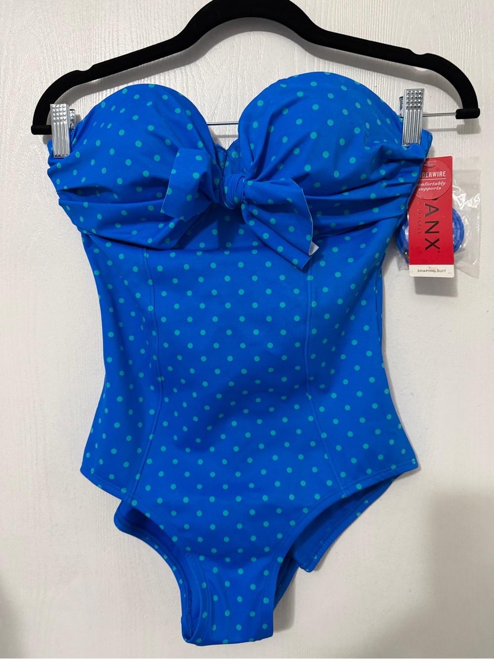 SPANX Blue Polka Dot Strapless One-Piece Swimsuit